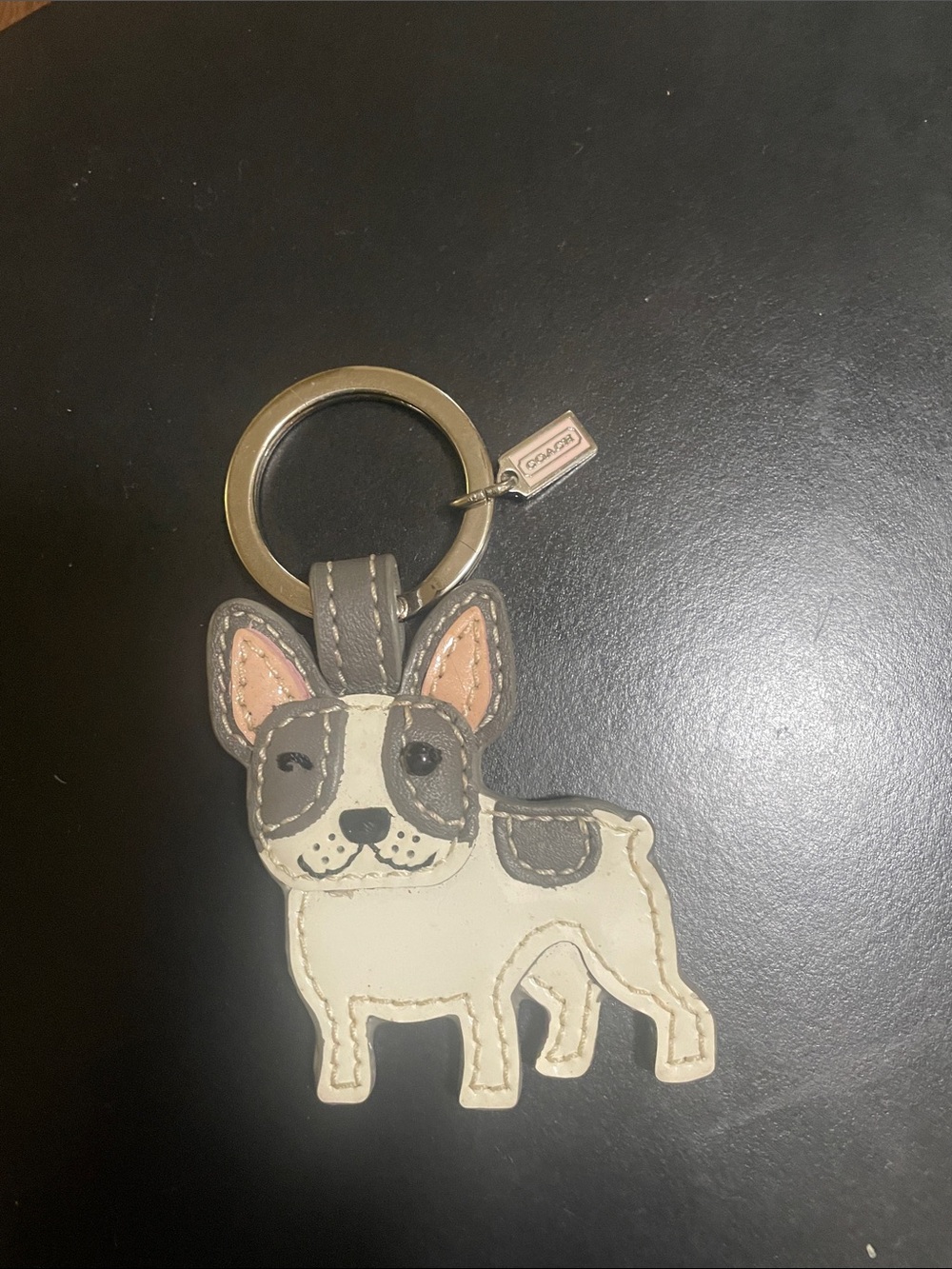 Coach Cream and Gray French Bulldog Leather Key Fob